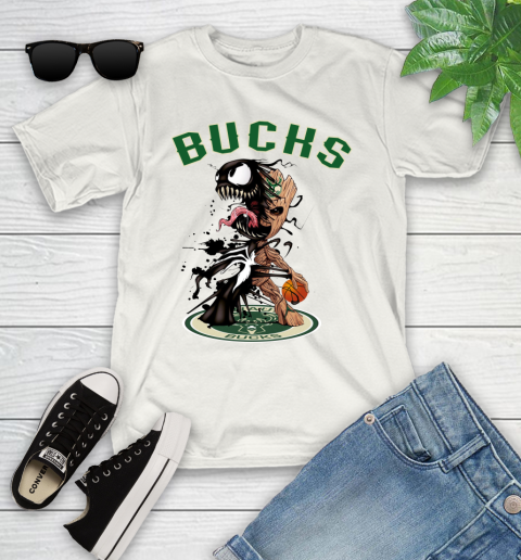 NBA Milwaukee Bucks Basketball Venom Groot Guardians Of The Galaxy Youth T-Shirt