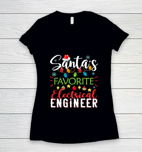 Santa s Favorite Electrical Engineer Santa Hat Christmas Women's V-Neck T-Shirt