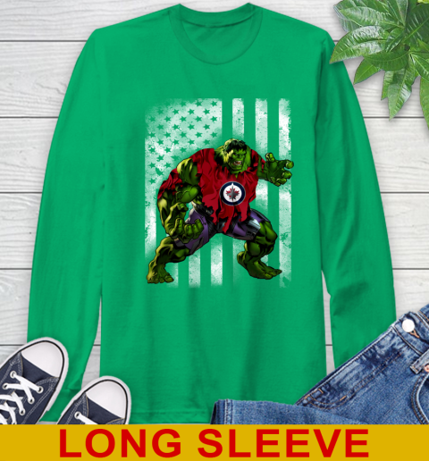 Winnipeg Jets Hulk Marvel Avengers NHL Hockey American Flag Long Sleeve T-Shirt 8