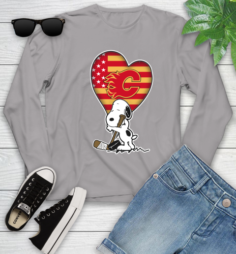 Calgary Flames NHL Hockey The Peanuts Movie Adorable Snoopy Youth Long Sleeve 5