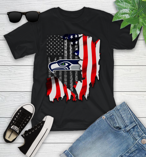Seattle Seahawks NFL Football American Flag Youth T-Shirt