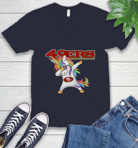 San Francisco 49ers NFL Football Funny Unicorn Dabbing Sports V-Neck T-Shirt 3