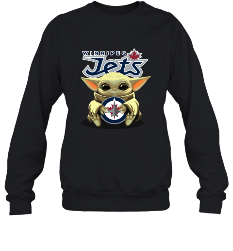 Baby Yoda Hugs The Winnipeg Jets Ice Hockey Sweatshirt