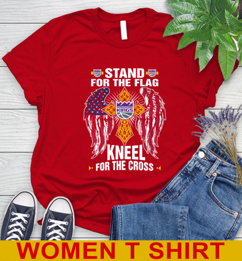 NBA Basketball Sacramento Kings Stand For Flag Kneel For The Cross Shirt Women's T-Shirt - Image 12