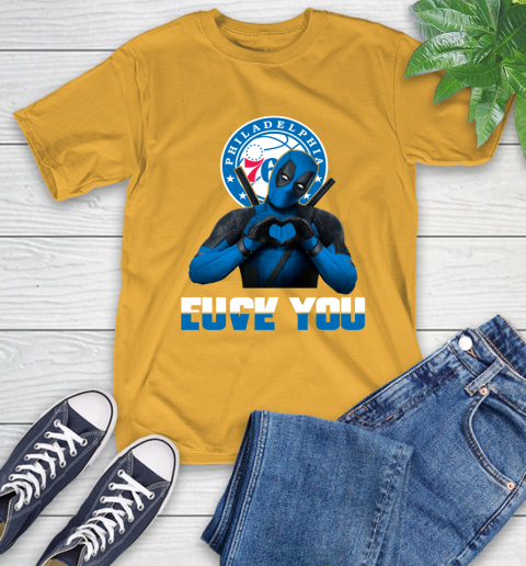 NBA Philadelphia 76ers Deadpool Love You Fuck You Basketball Sports T-Shirt 2