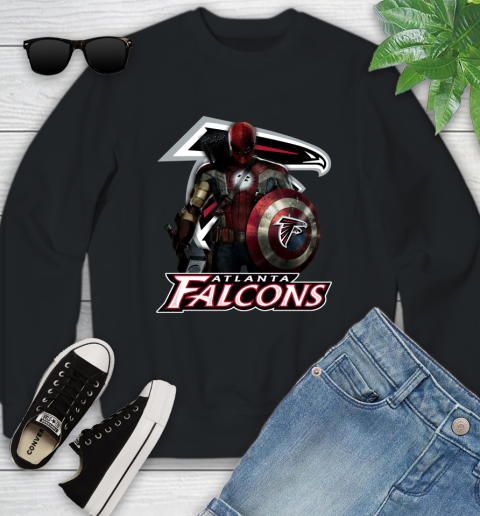 NFL Captain America Thor Spider Man Hawkeye Avengers Endgame Football Atlanta Falcons Youth Sweatshirt 2