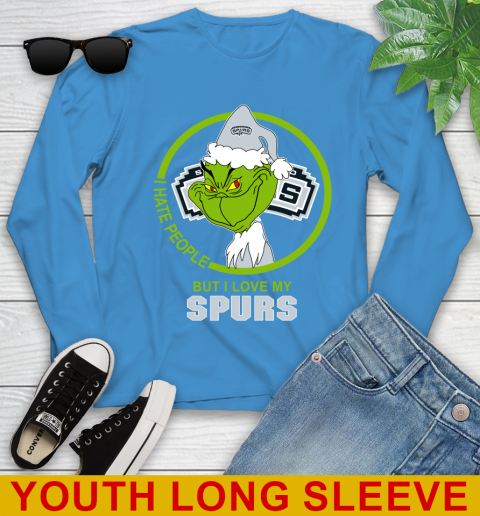 San Antonio Spurs NBA Christmas Grinch I Hate People But I Love My Favorite Basketball Team Youth Long Sleeve 8