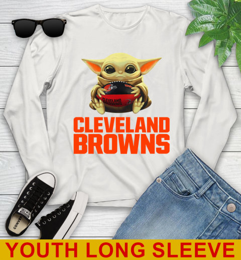 NFL Football Cleveland Browns Baby Yoda Star Wars Shirt Youth Long Sleeve 12
