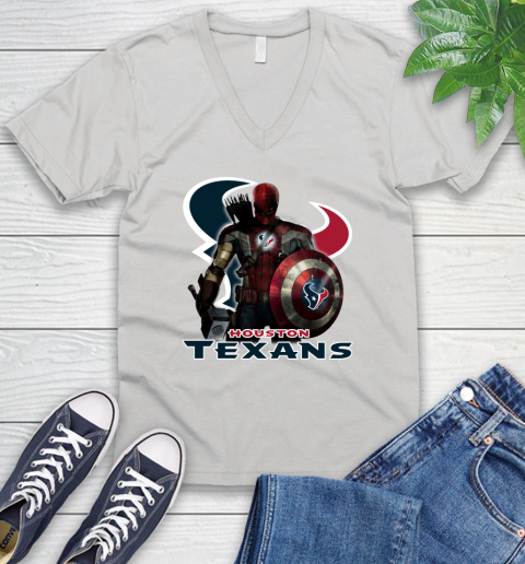 NFL Captain America Thor Spider Man Hawkeye Avengers Endgame Football Houston Texans V-Neck T-Shirt