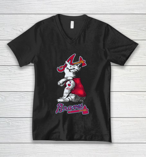 MLB Baseball My Cat Loves Atlanta Braves V-Neck T-Shirt