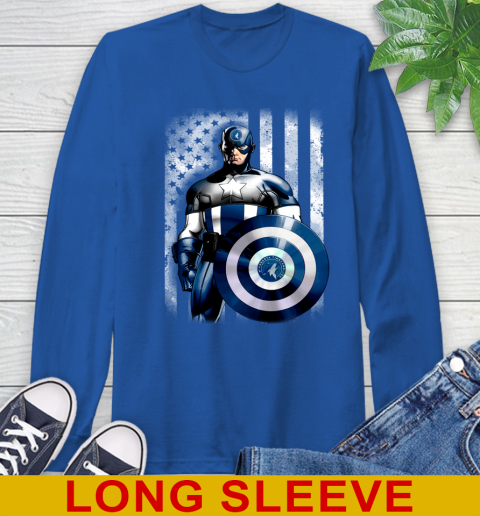 Minnesota Timberwolves NBA Basketball Captain America Marvel Avengers American Flag Shirt Long Sleeve T-Shirt 11