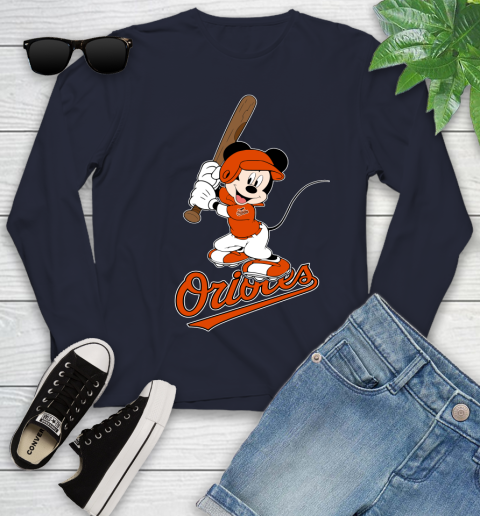 MLB Baseball Baltimore Orioles Cheerful Mickey Mouse Shirt Youth Long Sleeve 3