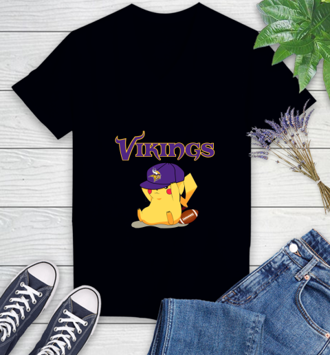 NFL Pikachu Football Sports Minnesota Vikings Women's V-Neck T-Shirt 2