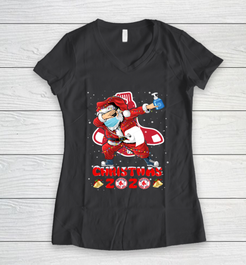 Boston Red Sox Funny Santa Claus Dabbing Christmas 2020 MLB Women's V-Neck T-Shirt 6