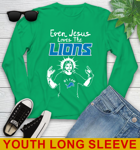 Detroit Lions NFL Football Even Jesus Loves The Lions Shirt Youth Long Sleeve - Image 8
