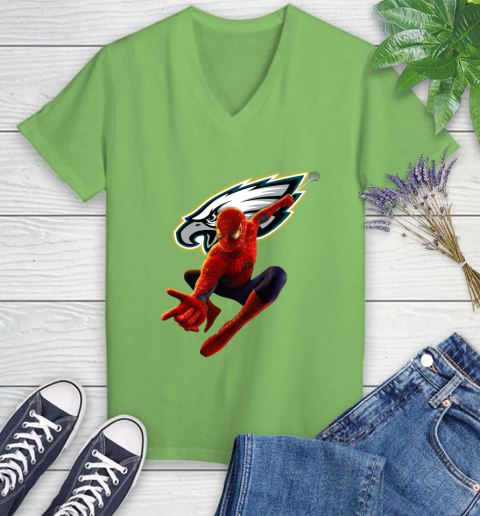 NFL Spider Man Avengers Endgame Football Philadelphia Eagles Women's V-Neck T-Shirt 11