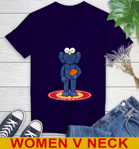NBA Basketball Houston Rockets Kaws Bff Blue Figure Shirt Women's V-Neck T-Shirt 4