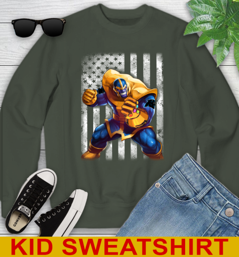 NFL Football Carolina Panthers Thanos Marvel American Flag Shirt Youth Sweatshirt 8