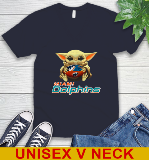 NFL Football Miami Dolphins Baby Yoda Star Wars Shirt V-Neck T-Shirt 3