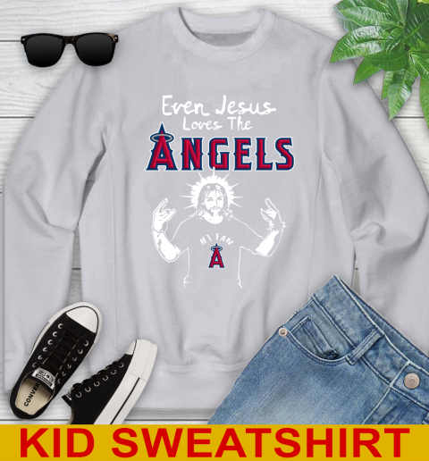 Los Angeles Angels MLB Baseball Even Jesus Loves The Angels Shirt Youth Sweatshirt 3