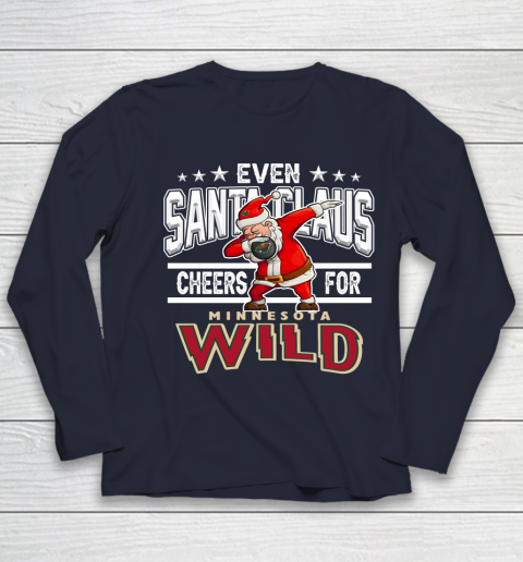 Minnesota Wild Even Santa Claus Cheers For Christmas NHL Youth Long Sleeve 2