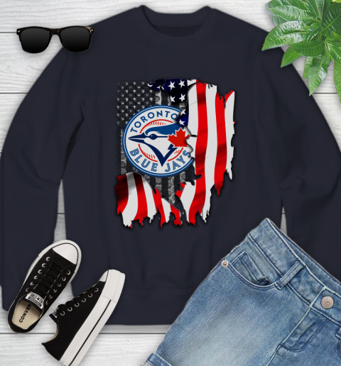 Toronto Blue Jays MLB Baseball American Flag Youth Sweatshirt 2