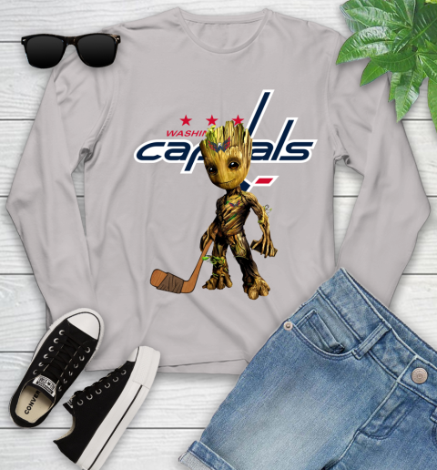 Washington Capitals NHL Hockey Groot Marvel Guardians Of The Galaxy Youth Long Sleeve 12