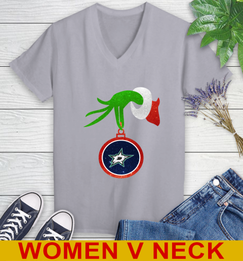 Dallas Stars Grinch Merry Christmas NHL Hockey Women's V-Neck T-Shirt 5