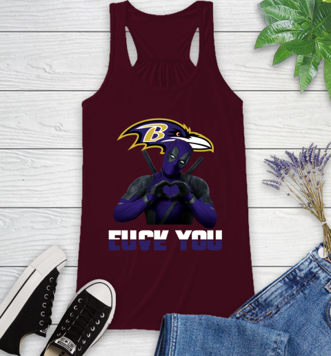 NHL Baltimore Ravens Deadpool Love You Fuck You Football Sports Racerback Tank 2
