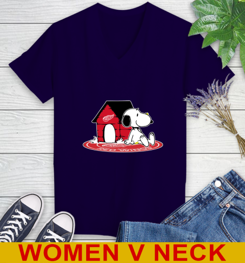 NHL Hockey Detroit Red Wings Snoopy The Peanuts Movie Shirt Women's V-Neck T-Shirt 4