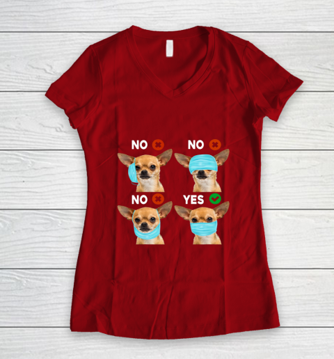 Funny Quarantined Chihuahua Dog How To Wear Mask Gift Women's V-Neck T-Shirt 8