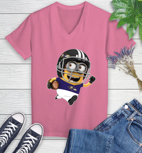 NFL Baltimore Ravens Minions Disney Football Sports Women's V-Neck T-Shirt 13