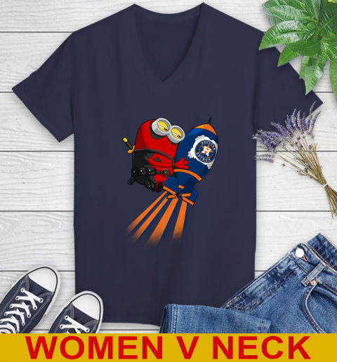 MLB Baseball Houston Astros Deadpool Minion Marvel Shirt Women's V-Neck T-Shirt 12