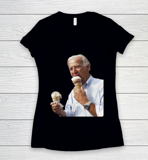 Joe Biden Eating Ice Cream Women's V-Neck T-Shirt
