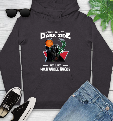 NBA Come To The Dark Side We Have Milwaukee Bucks Star Wars Darth Vader Basketball Youth Hoodie 8
