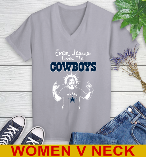 Dallas Cowboys NFL Football Even Jesus Loves The Cowboys Shirt Women's V-Neck T-Shirt 4