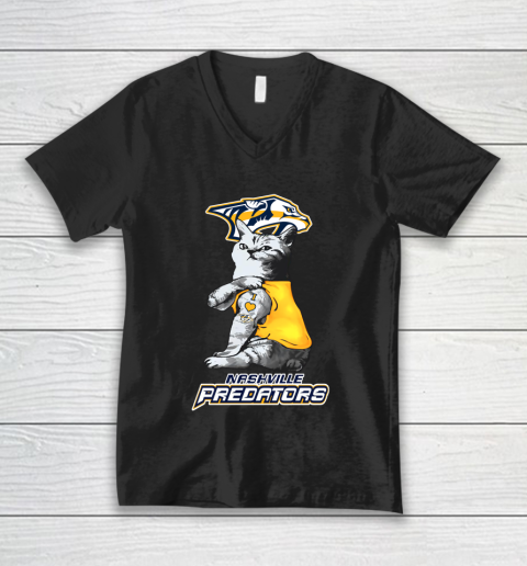 NHL My Cat Loves Nashville Predators Hockey V-Neck T-Shirt