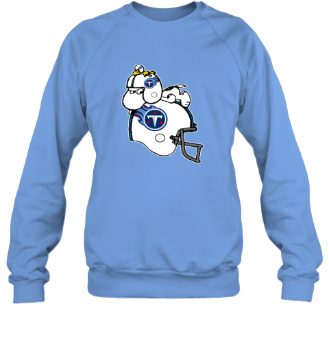 Snoopy And Woodstock Resting On Tennessee Titans Helmet t9ao snoopy and woodstock resting on tennessee titans helmet sweatshirt 35 front carolina blue