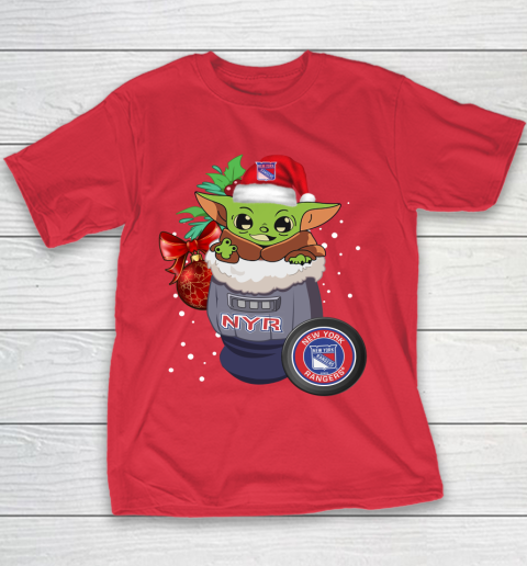 New York Rangers Christmas Baby Yoda Star Wars Funny Happy NHL Youth T-Shirt 9