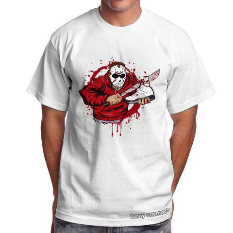Air Jordan 5 Fire Red Matching Sneaker Shirt Jason Voorhees White And Red Sneaker Black Tshirt