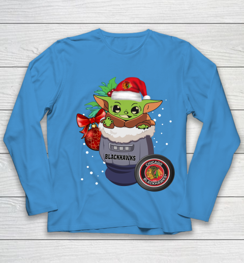 Chicago Blackhawks Christmas Baby Yoda Star Wars Funny Happy NHL Youth Long Sleeve 7