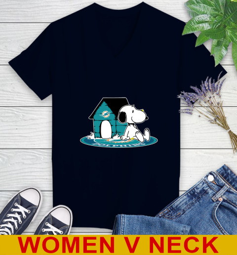 NFL Football Miami Dolphins Snoopy The Peanuts Movie Shirt Women's V-Neck T-Shirt 3