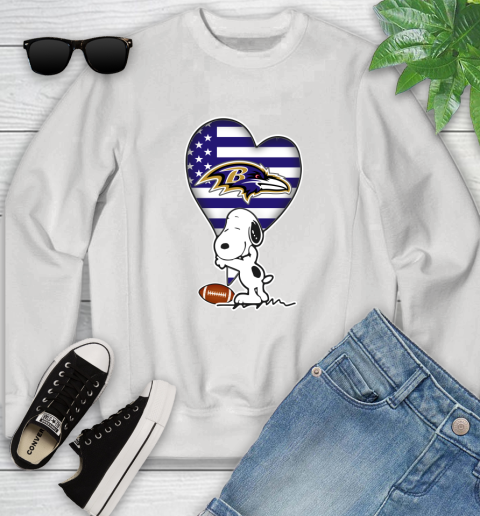 Baltimore Ravens NFL Football The Peanuts Movie Adorable Snoopy Youth Sweatshirt