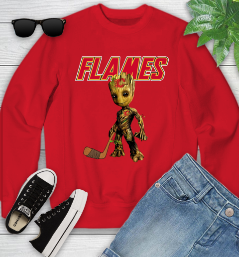 Calgary Flames NHL Hockey Groot Marvel Guardians Of The Galaxy Youth Sweatshirt 9