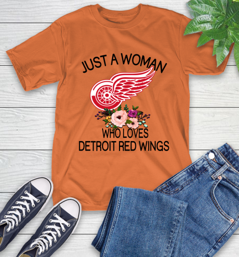 NHL Just A Woman Who Loves Detroit Red Wings Hockey Sports T-Shirt 3