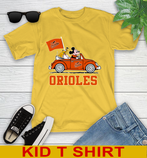 MLB Baseball Baltimore Orioles Pluto Mickey Driving Disney Shirt Youth T-Shirt 8