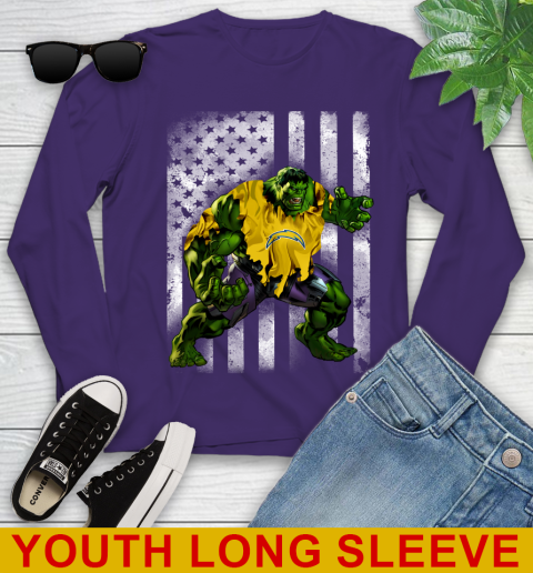 Los Angeles Chargers Hulk Marvel Avengers NFL Football American Flag Youth Long Sleeve 4