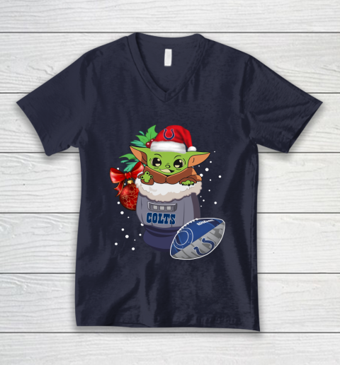 Indianapolis Colts Christmas Baby Yoda Star Wars Funny Happy NFL V-Neck T-Shirt 3