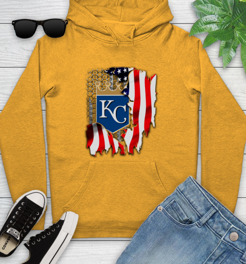 Kansas City Royals MLB Baseball American Flag Youth Hoodie 2