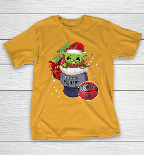 Portland Trail Blazers Christmas Baby Yoda Star Wars Funny Happy NBA T-Shirt 4